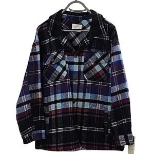 NWT Womens Sz M Shacket Blue and Red Plaid Pockets Wool Blend Jade and Ivory